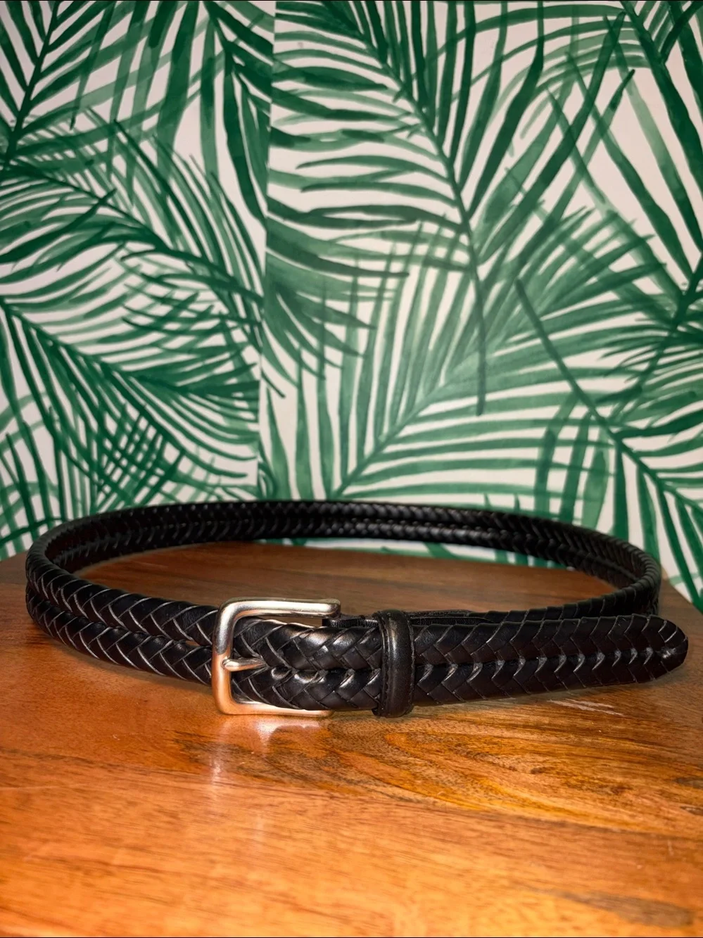 Vintage Fossil Black Braided Leather Belt. Silver Buckle Men’s Size 38